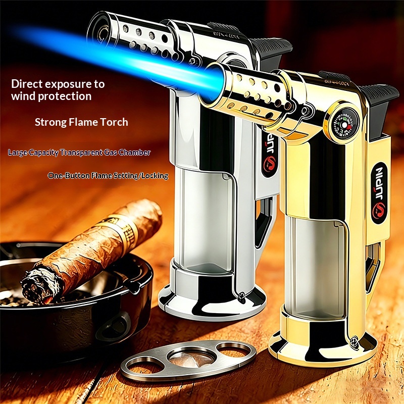 Outdoor Kitchen Power Burner - ブタンガストーチライター、防風フレームジェットガストーチ、金属製、詰め替え可能、調整可能な炎ロック付き、キッチン調理、バーベキュー、溶接、葉巻用