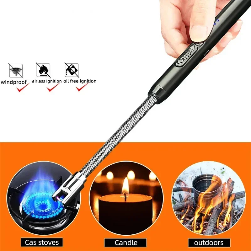 Outdoor Kitchen Power Burner - 360 ° 金属キッチンガスストーブキャンドルパルスアークタイプ C 充電式ポータブル点火器屋外防風電源表示フック点火器