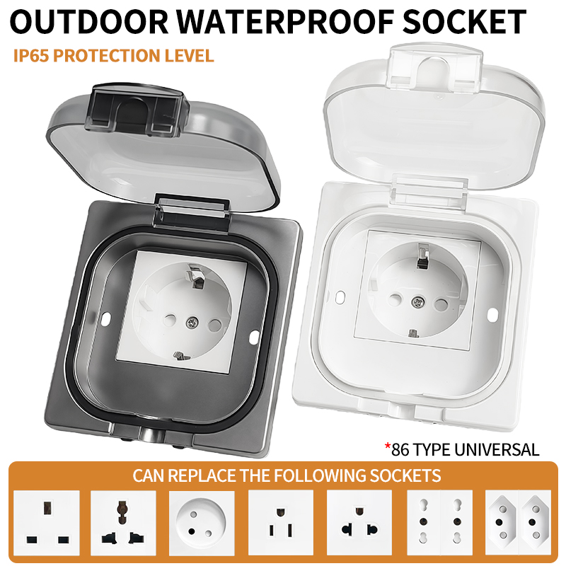 Outdoor Power Outlet Weatherproof - IP65防水屋外コンセント、16A高出力壁プレート、250V米国/タイスタイル10Aコンセント、浴室＆耐候性電気