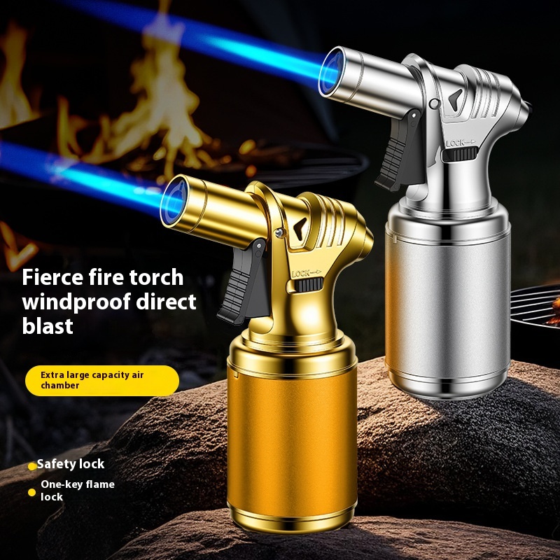 Outdoor Kitchen Power Burner - 葉巻用強力メタルガスライター、防風ターボジェットブルーフレーム、キッチン用トーチ、葉巻喫煙アクセサリー、BBQバーベキュー、キャンドル
