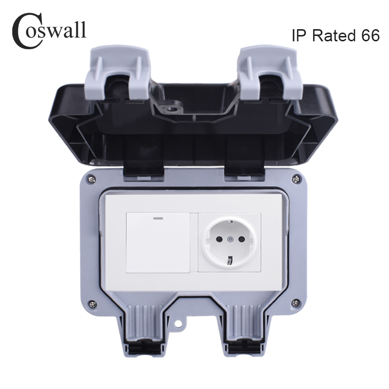 Coswall IP66全天候防水屋外壁電源ソケット16A  - Outdoor Power Outlet Weatherproof のレビューと価格