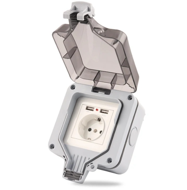 IP66 EU規格ドイツ式屋外防水USBソケット付き壁面電源 - Outdoor Usb Power Outlet のレビューと価格