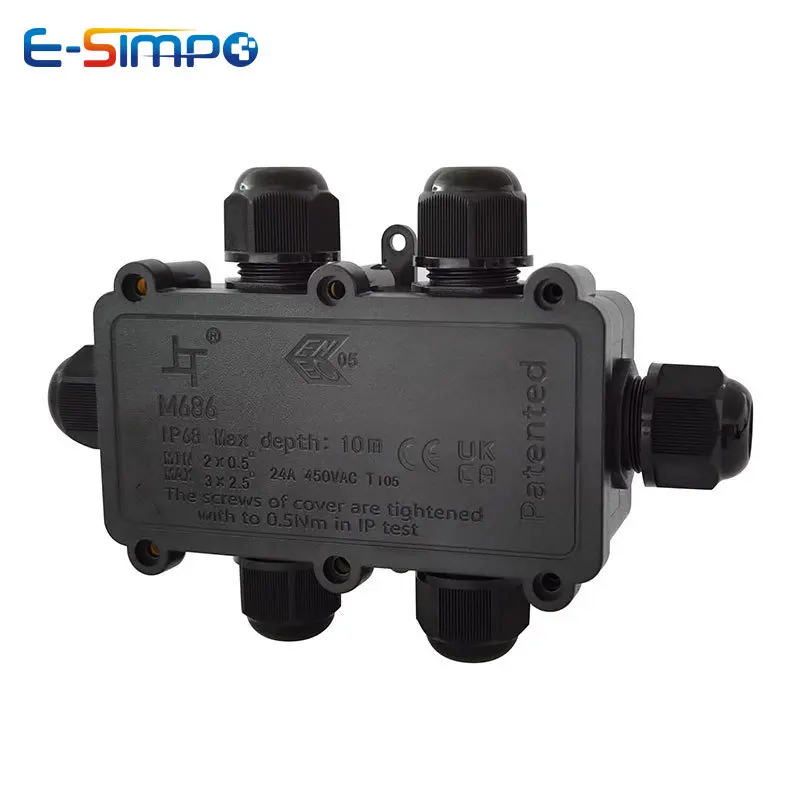 6Way 1IN5Out IP68水中電源コードジャンクショ - Outdoor Power Cable Junction Box のレビューと価格